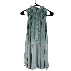 Free People Ice Blue Sleeveless Lace Back Cotton Blend Blouse Women Sz S